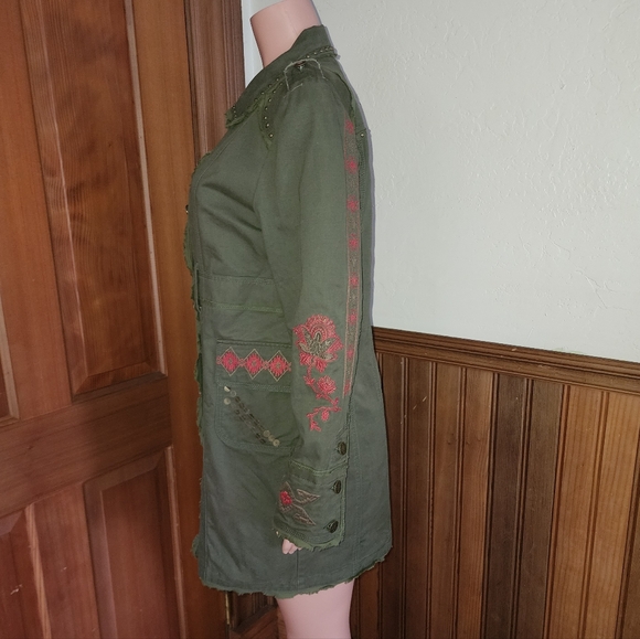 NWOT Tasha Polizzi Hamilton Embroidered Studded Green Military Jacket Duster L - Picture 4 of 10